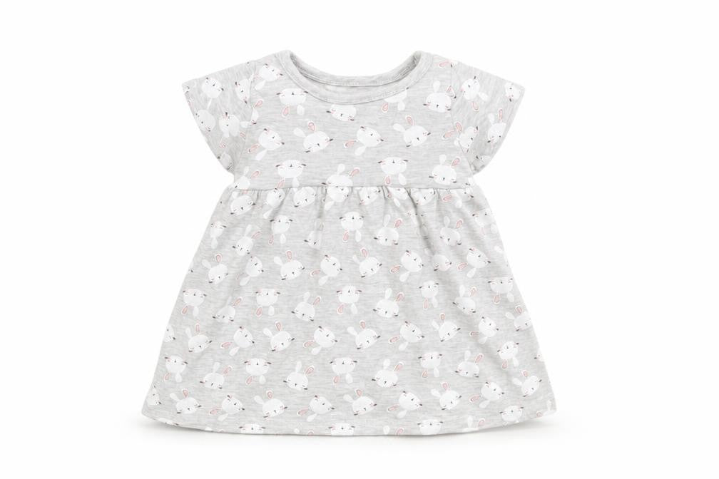 Front view of Lullaby girls’ grey geometric a-line, size 0-3, months - rabbitsa