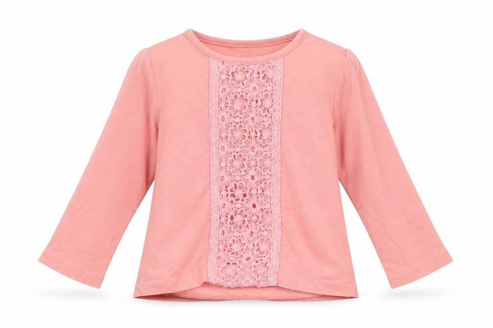 Front view of Zara girls’ pink basic t-shirt, size 9-12, months