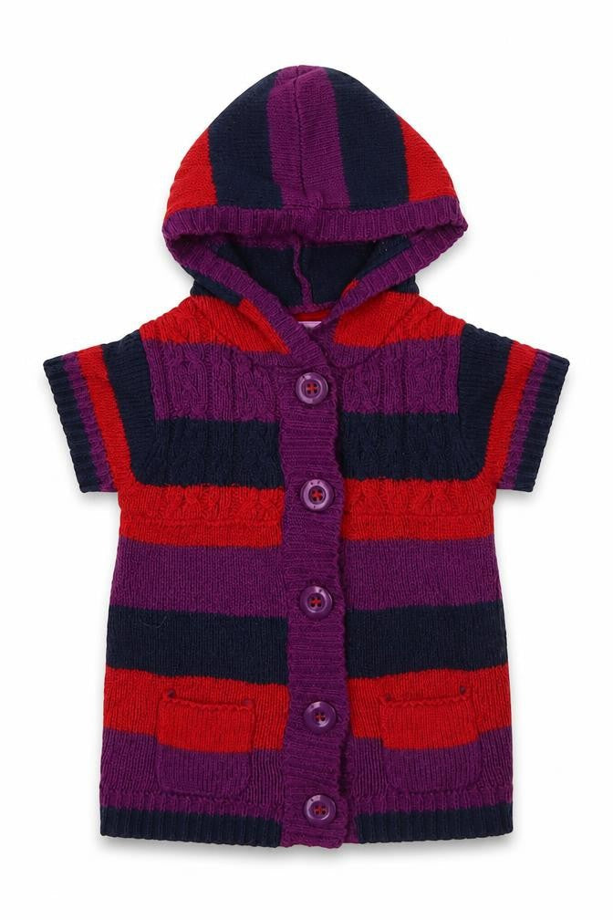Front view of F&F Baby Multicoloured Striped Cardigan Jumper, size 12-18, Months
