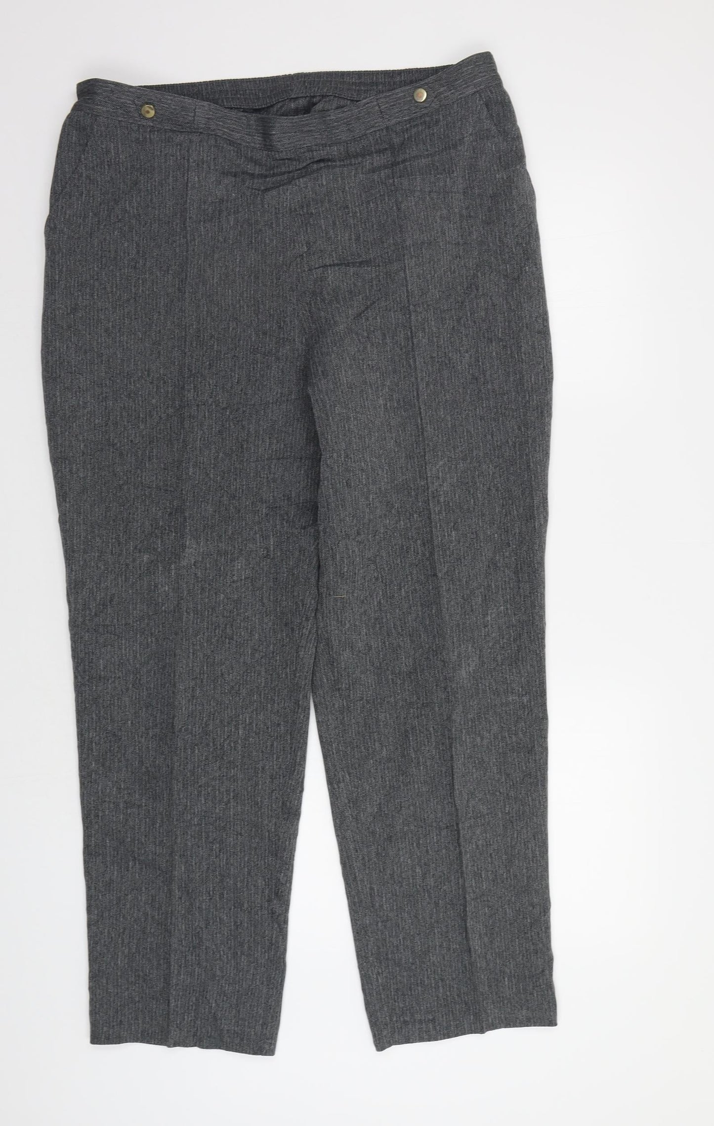 M&S Womens Grey Herringbone  Dress Pants Trousers Size 16 L30 in - Elastic Waist Band