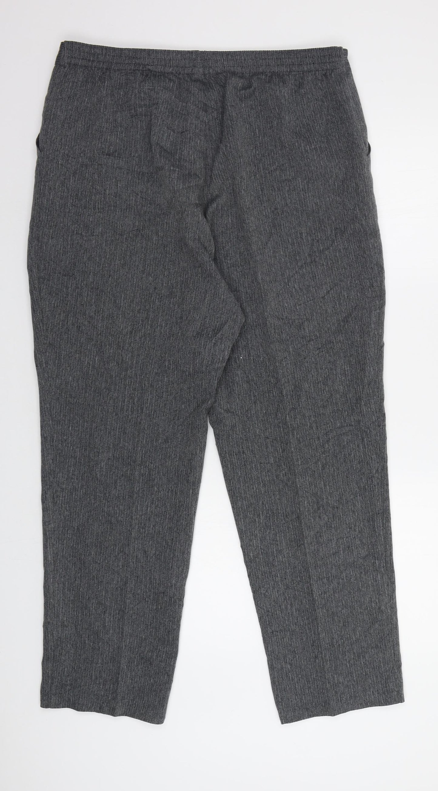 M&S Womens Grey Herringbone  Dress Pants Trousers Size 16 L30 in - Elastic Waist Band