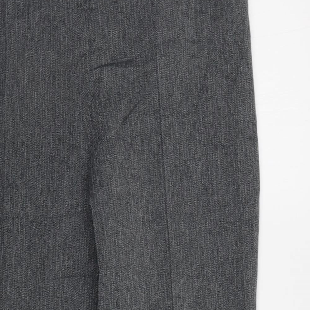 M&S Womens Grey Herringbone  Dress Pants Trousers Size 16 L30 in - Elastic Waist Band