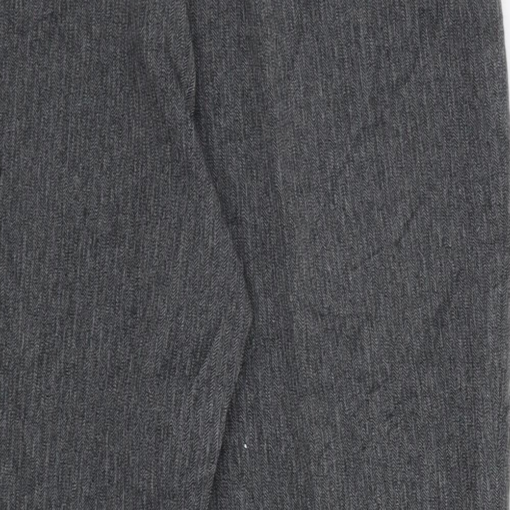 M&S Womens Grey Herringbone  Dress Pants Trousers Size 16 L30 in - Elastic Waist Band