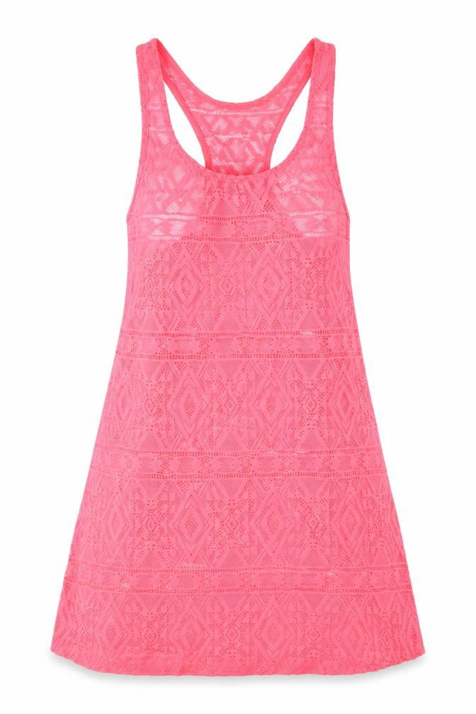 Ocean Club Womens Pink Geometric  Basic T-Shirt Size 6  - Beech Coverall Vest