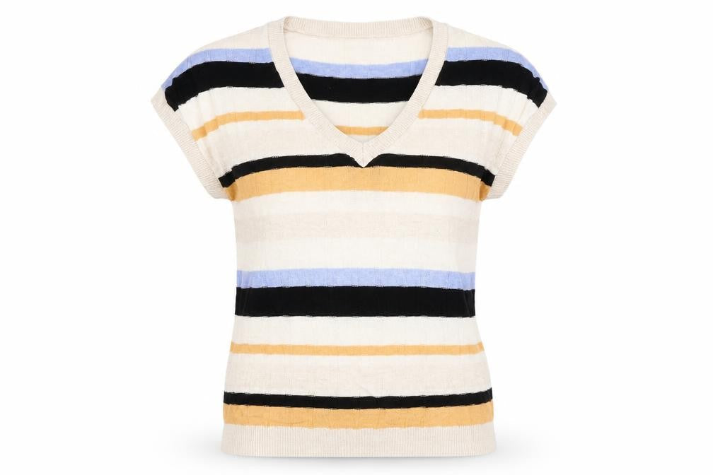 Marks and Spencer Womens White Striped  Basic T-Shirt Size S