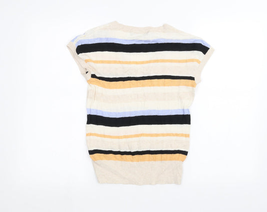 Marks and Spencer Womens White Striped  Basic T-Shirt Size S