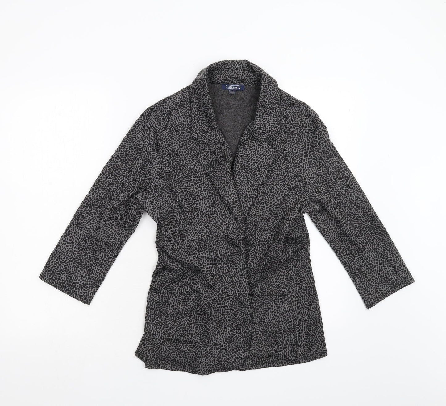 Amphora Womens Grey Animal Print  Jacket Blazer Size L