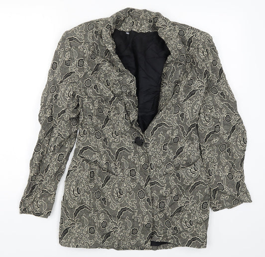 Michel Ambers Womens Beige Floral  Jacket Suit Jacket Size 8