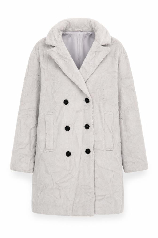 Front view of Atmosphere women’s grey overcoat coat, size UK 14