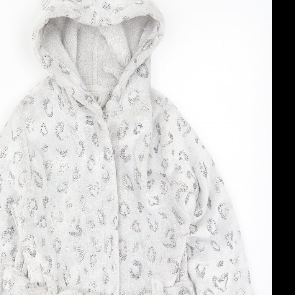 John Lewis Girls Grey Animal Print  Kimono Robe Size 5 Years