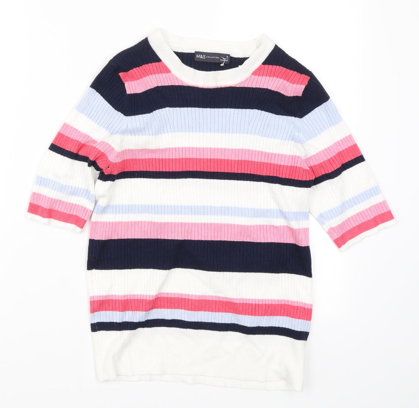 Marks and Spencer Womens Pink Striped Knit Pullover Jumper Size 16