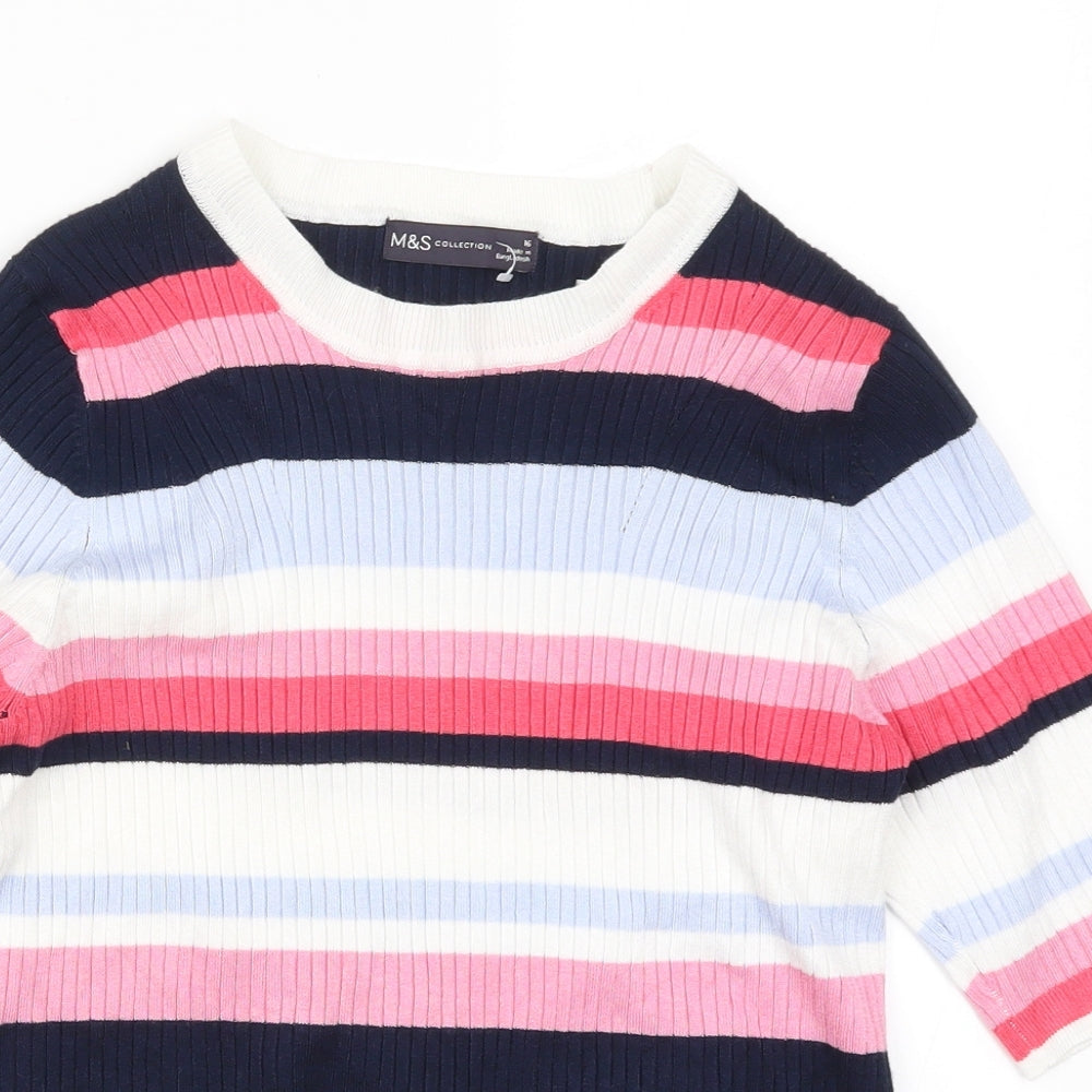 Marks and Spencer Womens Pink Striped Knit Pullover Jumper Size 16
