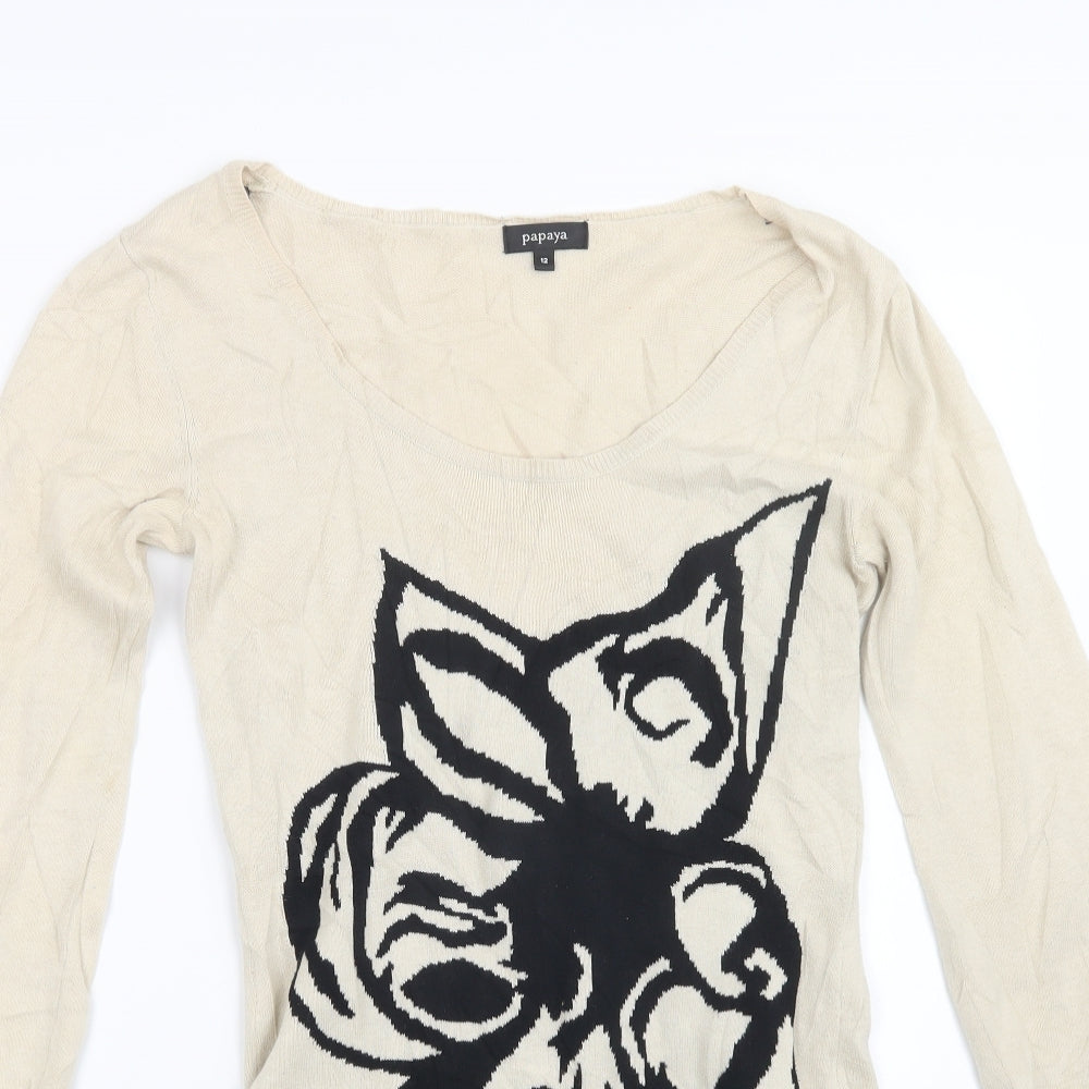 Papaya Womens Beige  Knit Pullover Jumper Size 12