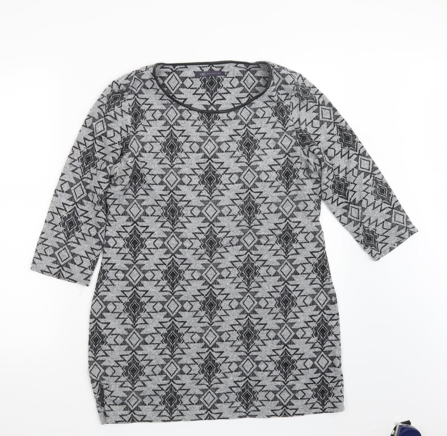 Marks and Spencer Womens Grey Geometric  Pullover Jumper Size 14
