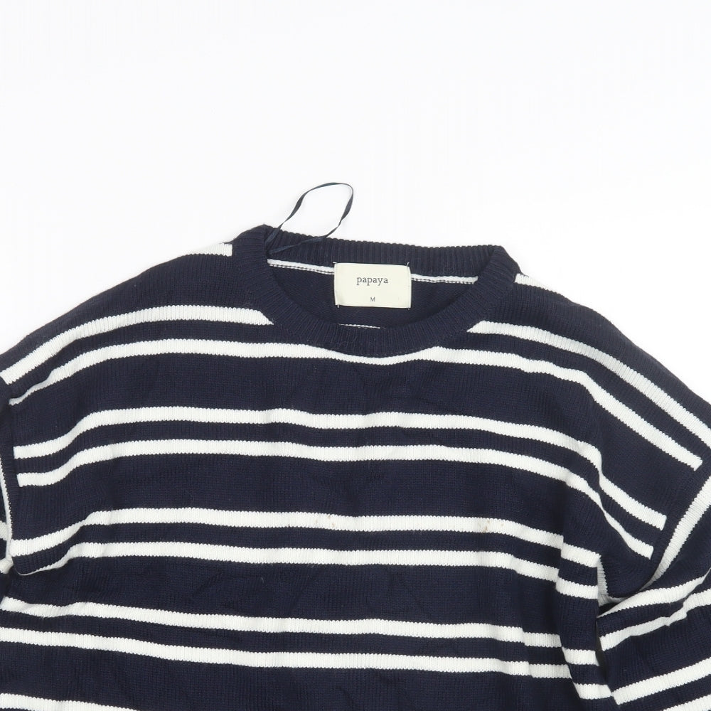 Papaya Womens Blue Striped Knit Pullover Jumper Size M