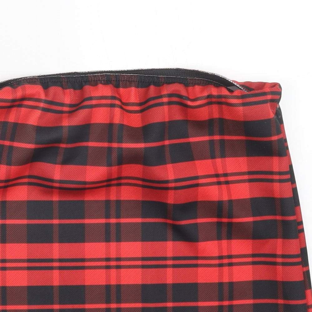Preworn Womens Red Check  Mini Skirt Size 27 in