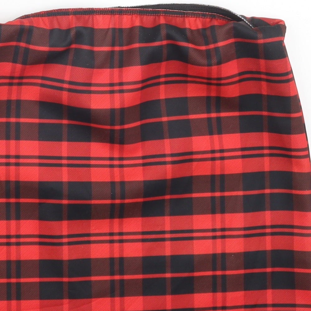 Preworn Womens Red Check  Mini Skirt Size 27 in