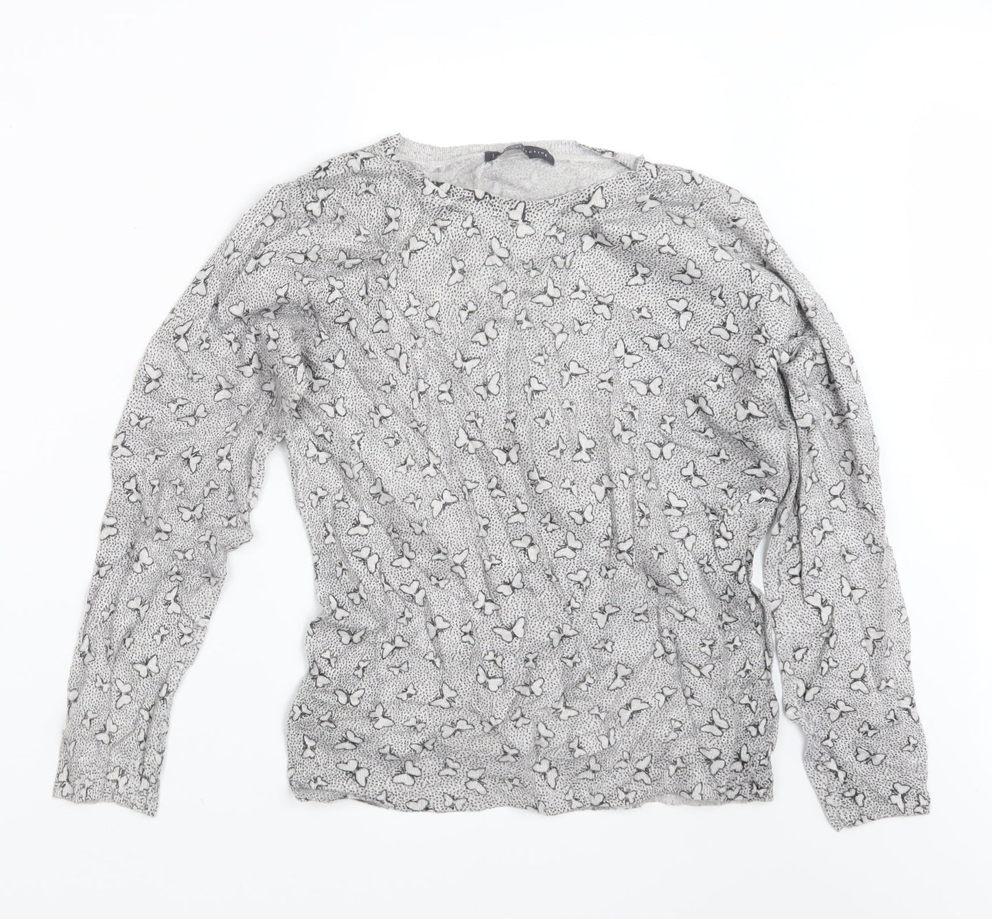 Marks and Spencer Womens Grey Geometric Knit Pullover Jumper Size 14