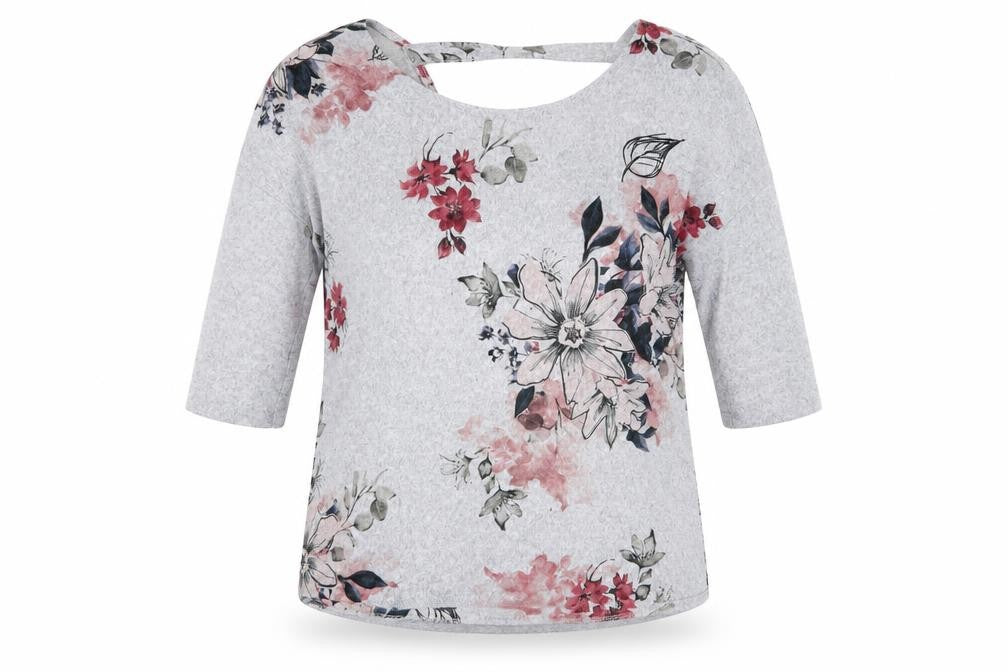 Front view of Papaya women’s grey floral basic t-shirt, size UK 8