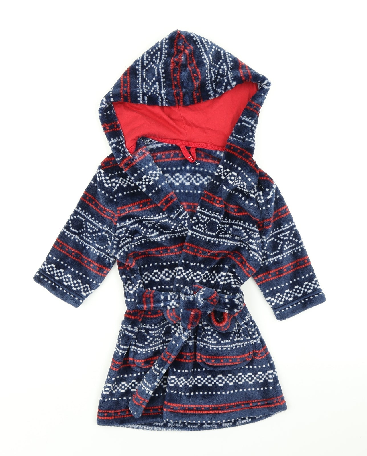 M&S Boys Blue Fair Isle  Kimono Robe Size 12-18 Months