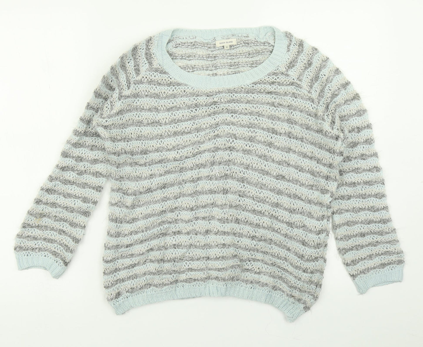 River Island Womens Blue Striped Knit Pullover Jumper Size 8
