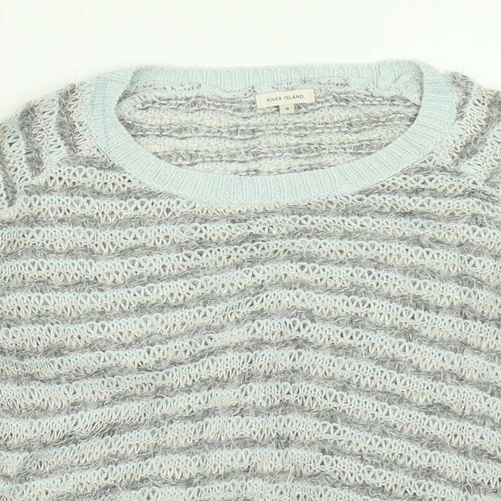 River Island Womens Blue Striped Knit Pullover Jumper Size 8