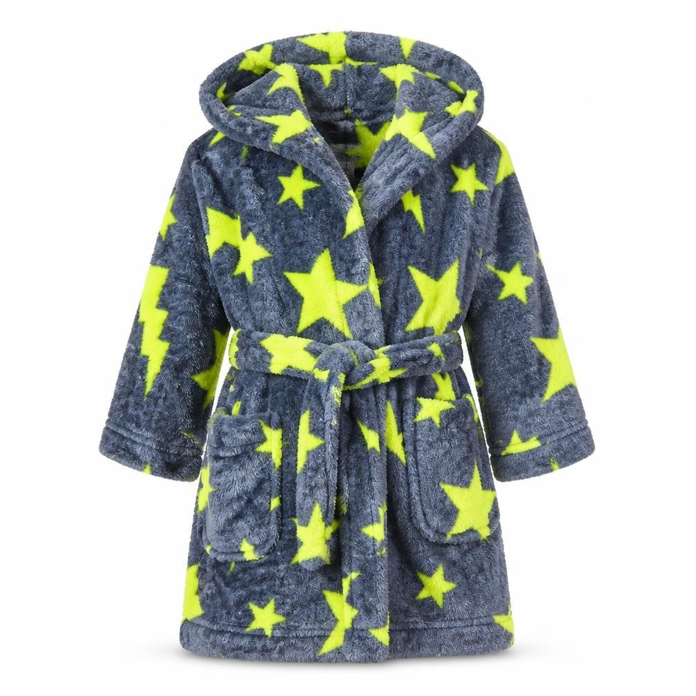 Front view of Blue Zoo Baby Blue Solid Robe, size 12-18, Months - Star Pattern