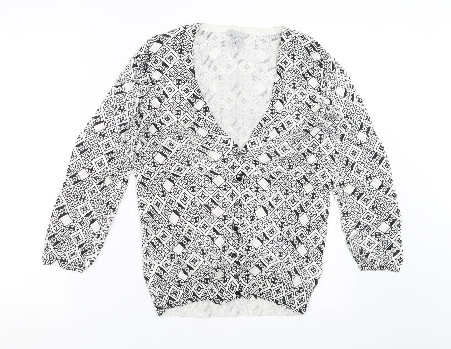 H&M Womens White Geometric Knit Cardigan Jumper Size M