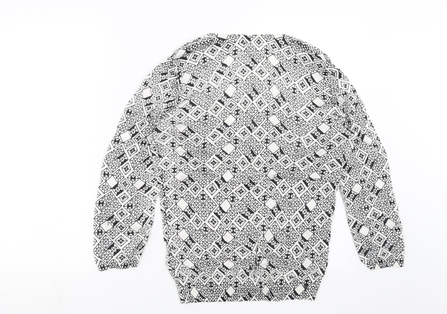 H&M Womens White Geometric Knit Cardigan Jumper Size M