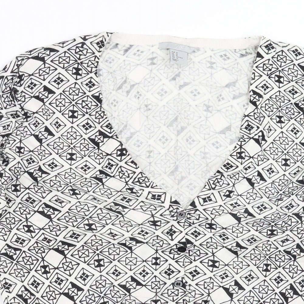 H&M Womens White Geometric Knit Cardigan Jumper Size M