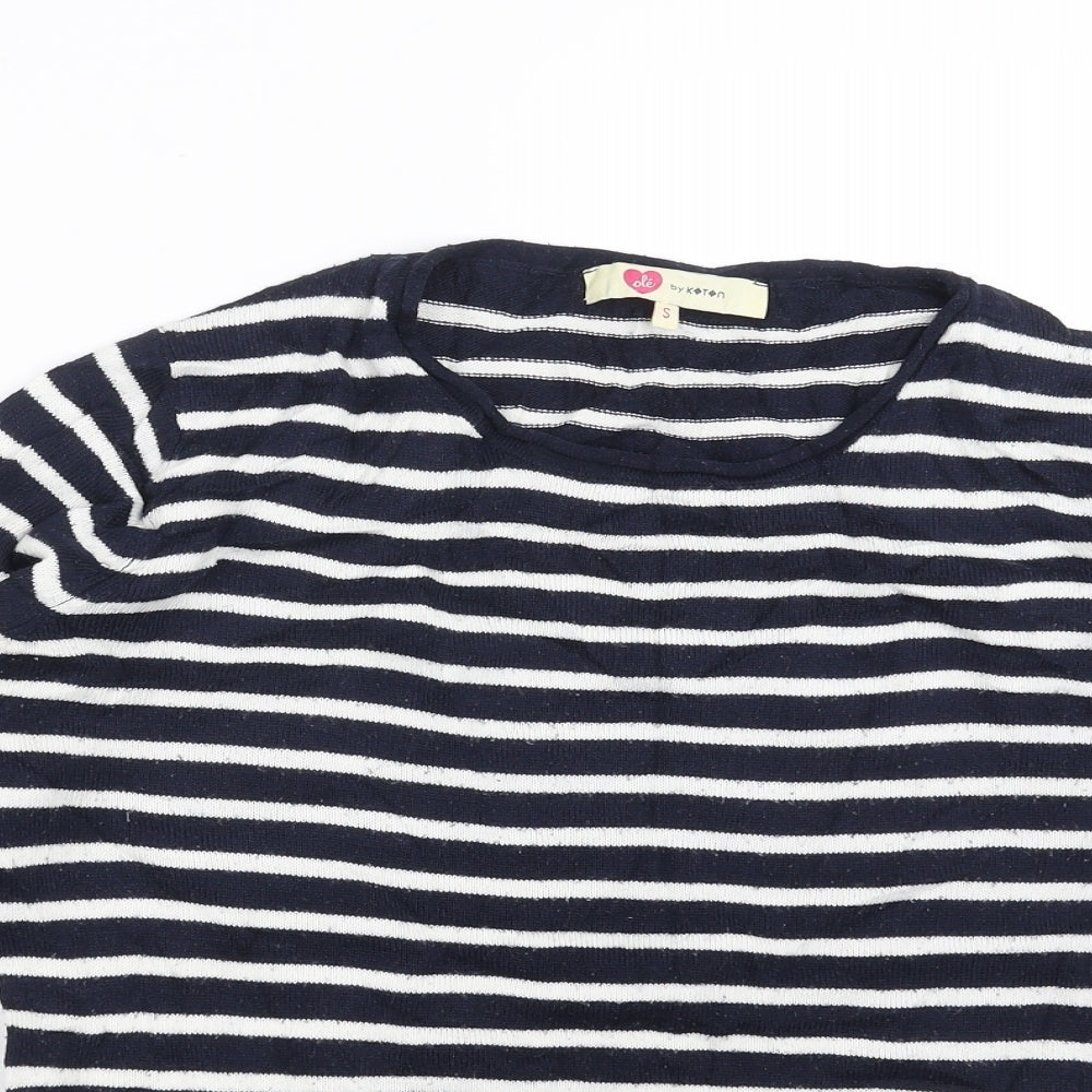 koton Womens Blue Striped Knit Pullover Jumper Size S