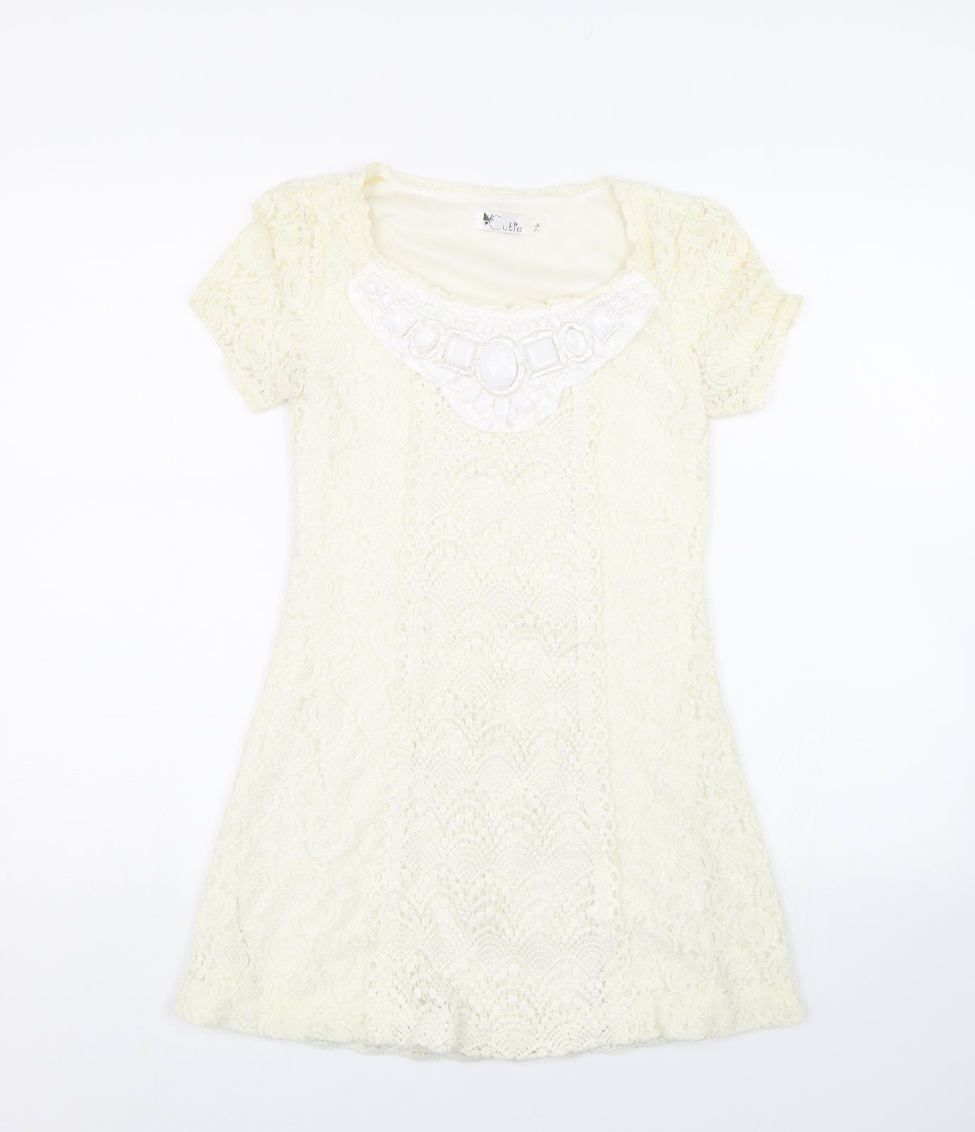 Cutie Womens White Floral Lace Fit & Flare  Size S