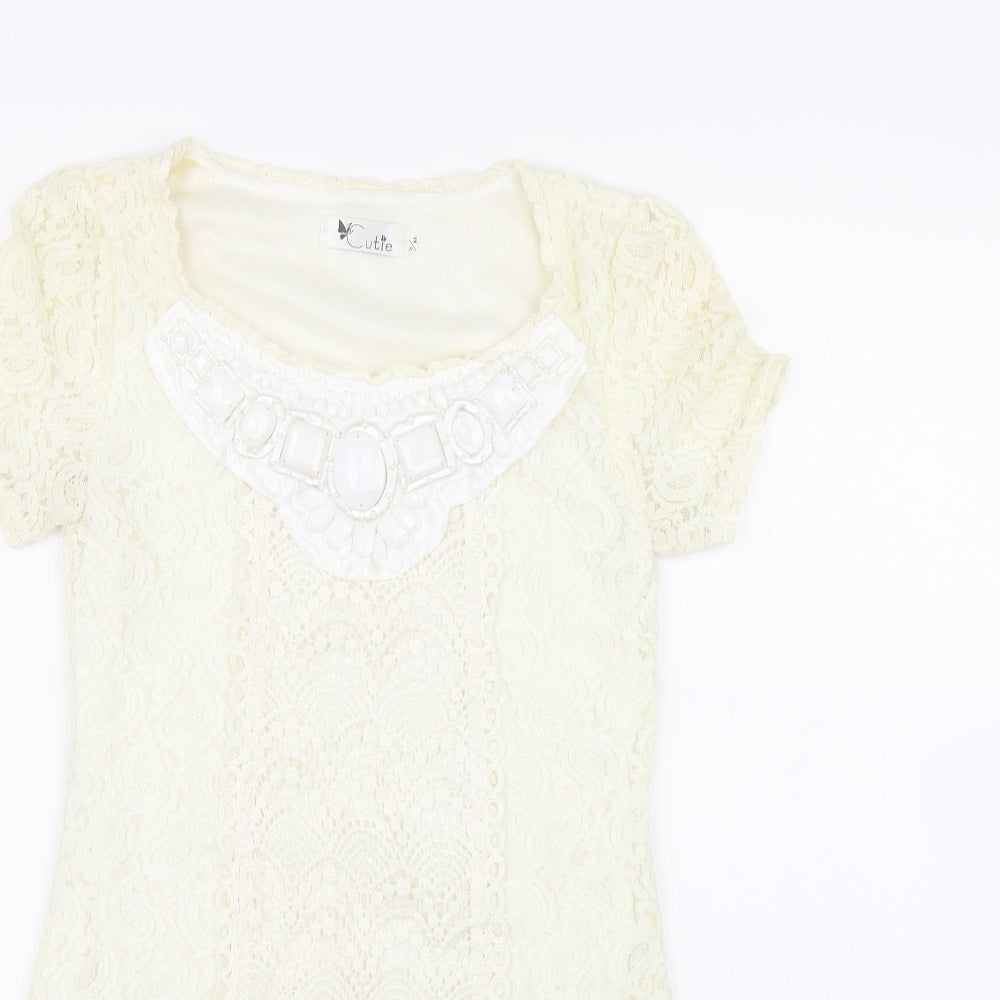Cutie Womens White Floral Lace Fit & Flare  Size S