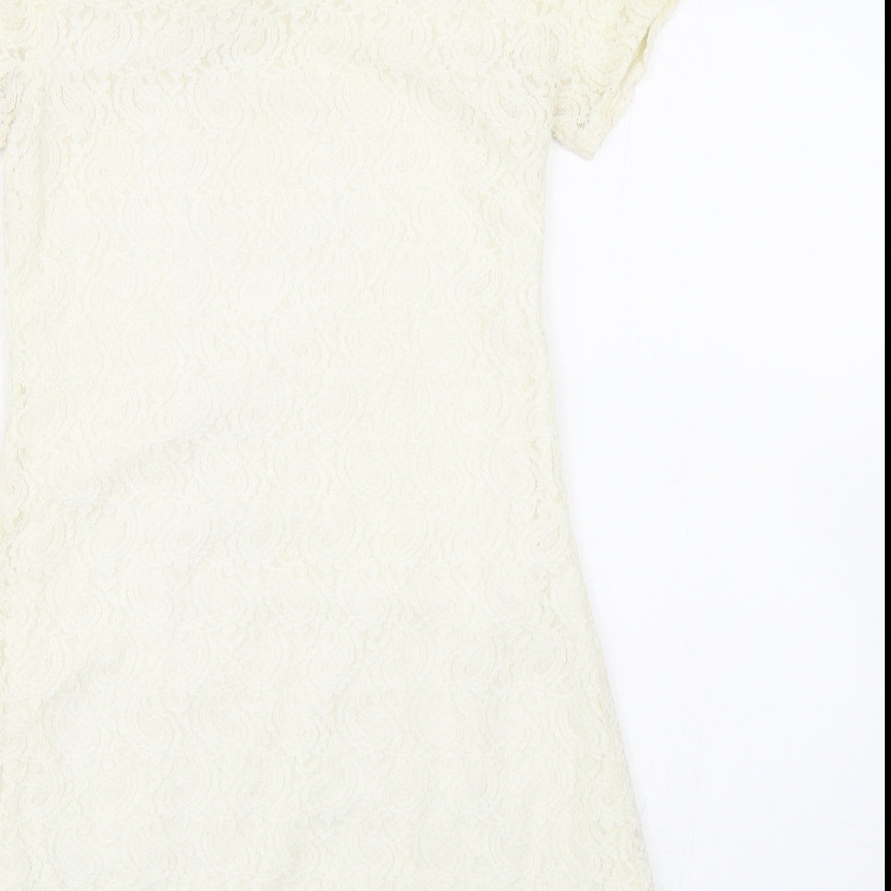 Cutie Womens White Floral Lace Fit & Flare  Size S