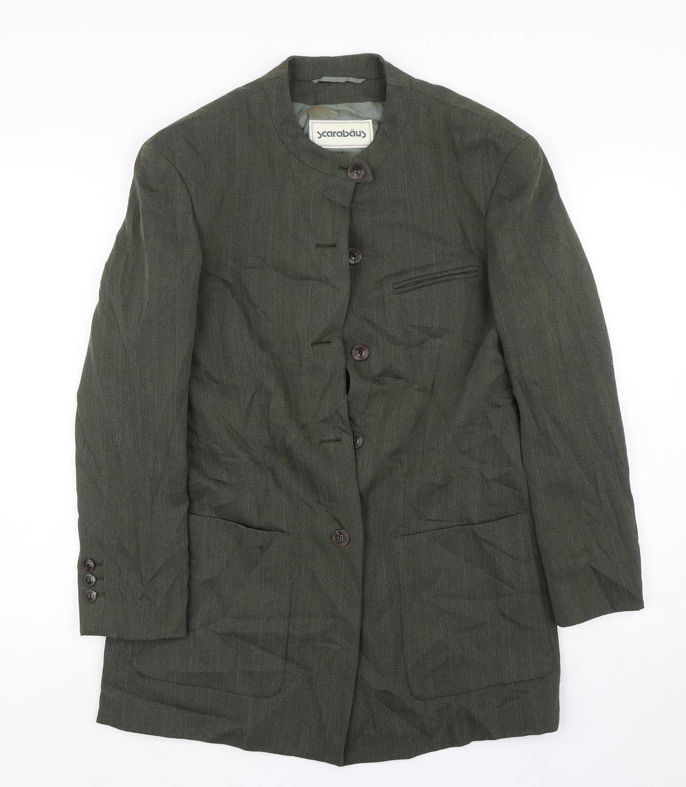 Scarabaus Womens Green Herringbone  Trench Coat Blazer Size 10