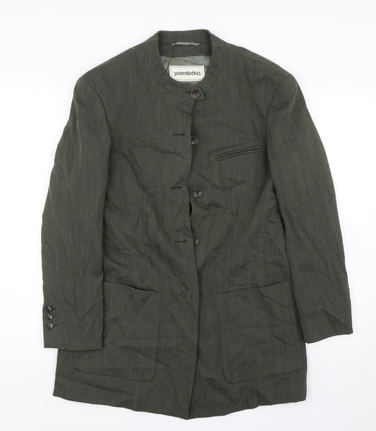 Scarabaus Womens Green Herringbone  Trench Coat Blazer Size 10