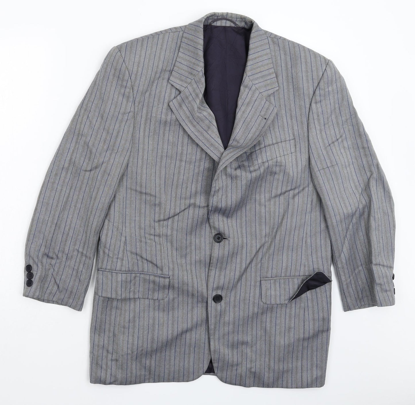 Desch Mens Grey Herringbone  Jacket Suit Jacket Size 42