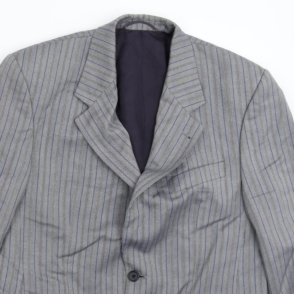 Desch Mens Grey Herringbone  Jacket Suit Jacket Size 42