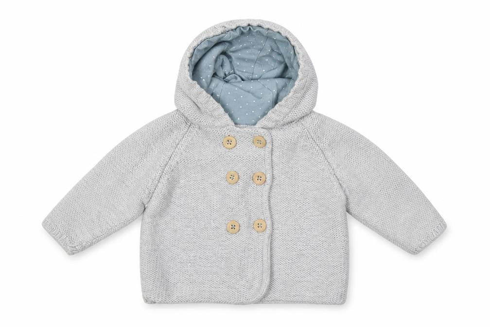 Front view of Marks & Spencer Baby Blue Knit Gilet Coatigan, size 3-6, Months