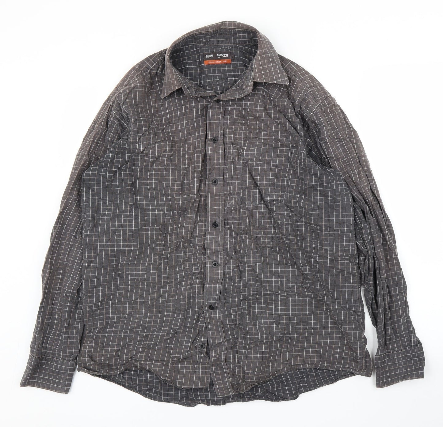 M&S Mens Brown Check   Button-Up Size 16