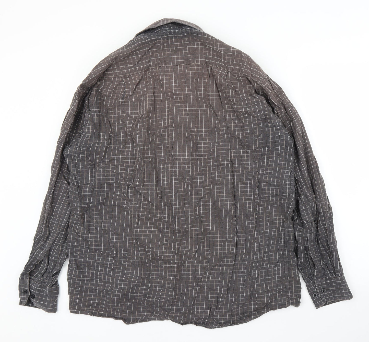 M&S Mens Brown Check   Button-Up Size 16