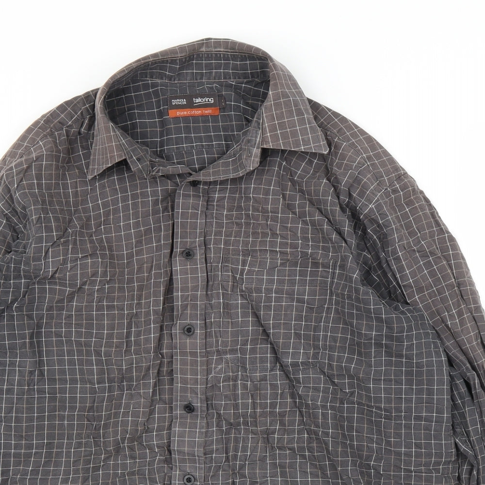 M&S Mens Brown Check   Button-Up Size 16