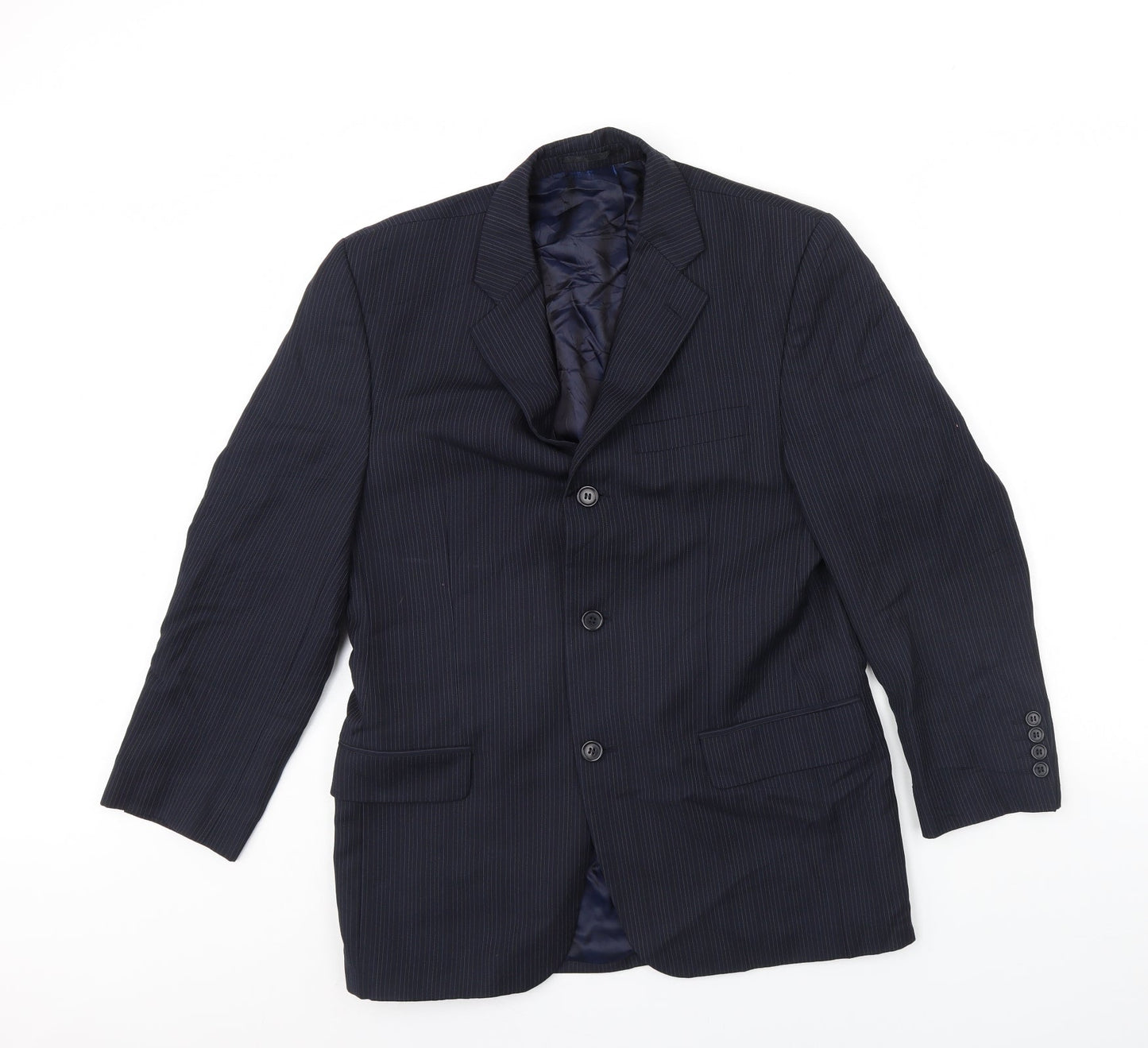 Daniel Hetcher Mens Blue Striped  Jacket Blazer Size 38  - Shoulder Pads