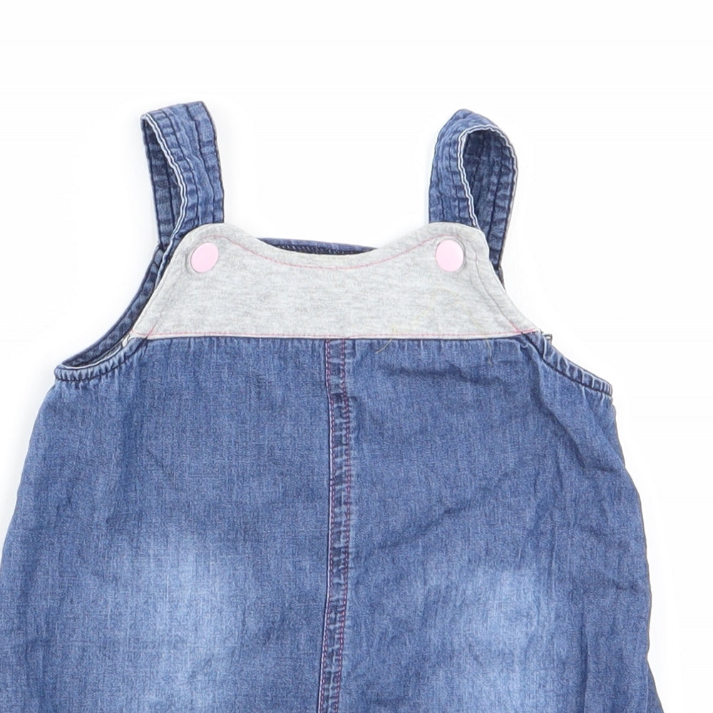 Nutmeg Baby Blue Animal Print  Pinafore/Dungaree Dress  Size 9-12 Months  - Nutmeg, Panda Face Logo