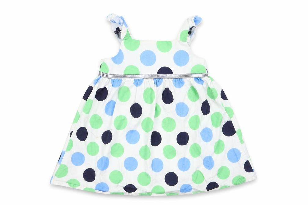 Front view of Cherokee girls’ multicoloured polka dot pinafore/dungaree dress, months - cherokee pinafore dress toddler