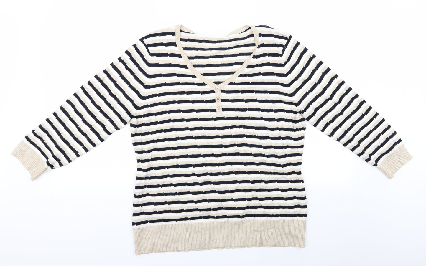 Preworn Womens Multicoloured Striped  Pullover Jumper   - V-Neck Top