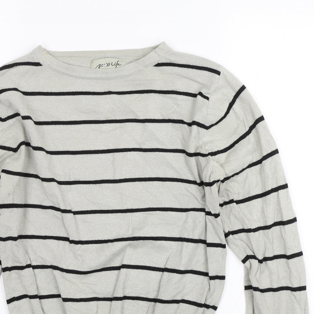 Miss Life Girls Grey Striped  Pullover Jumper Size XL