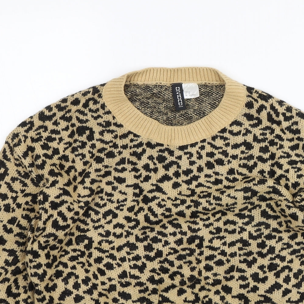 Divided Womens Beige Animal Print  Pullover Jumper Size S