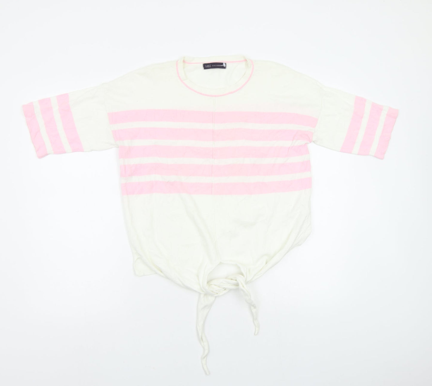 M&S Womens White Striped  Pullover Jumper Size S