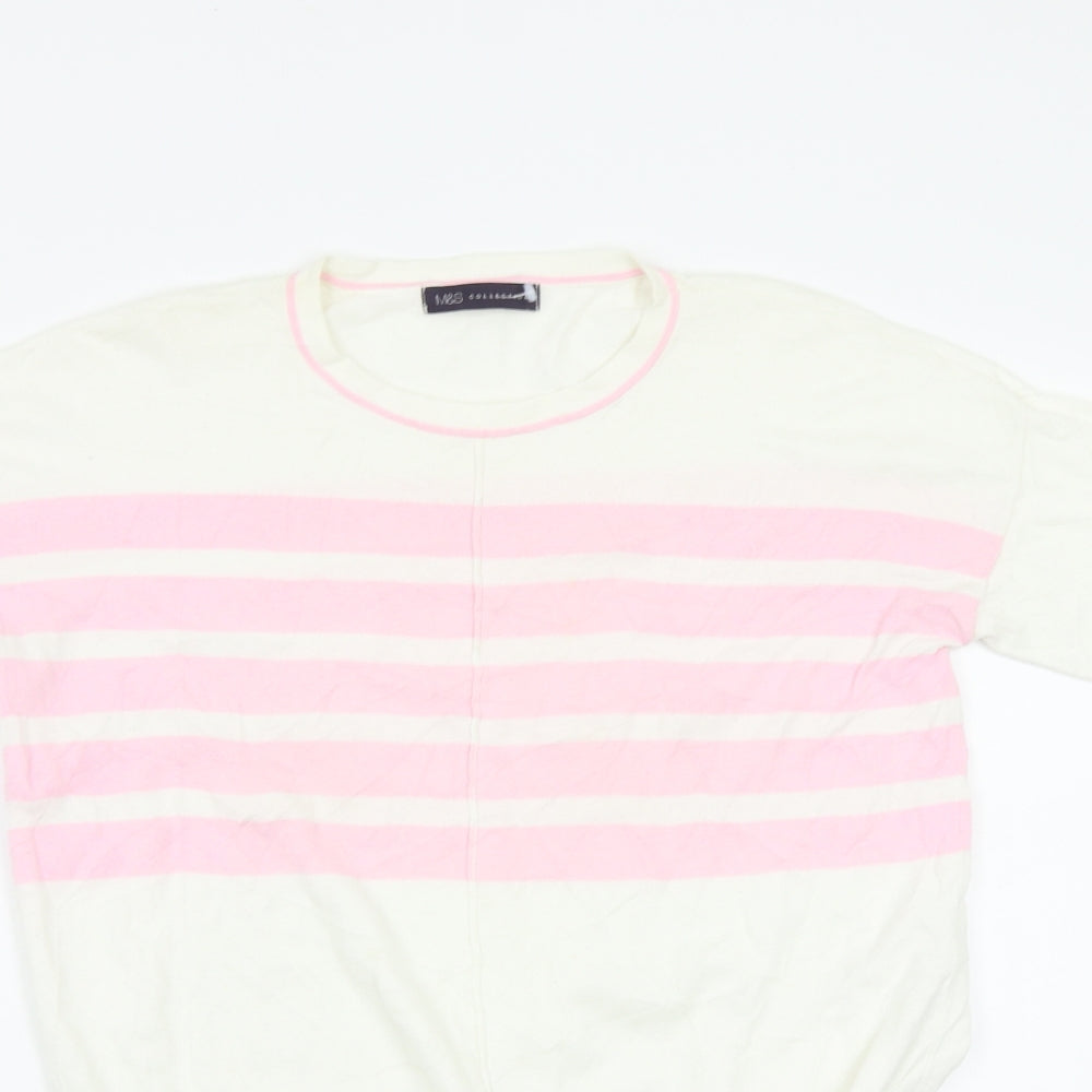 M&S Womens White Striped  Pullover Jumper Size S